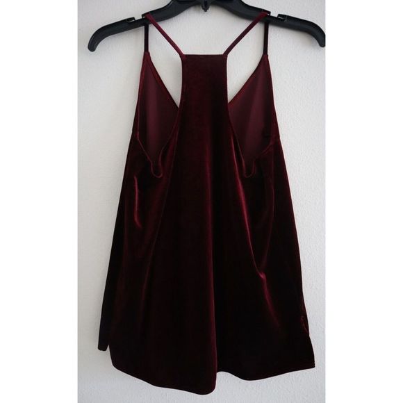Abercrombie & Fitch Women's Sz XS Maroon Velvet V-Neck Halter Strap Camisole Top - Picture 2 of 6